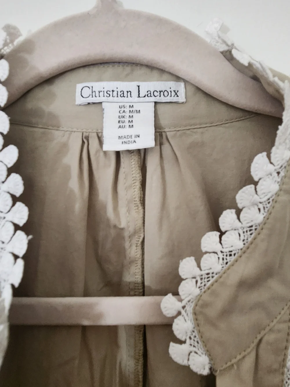 Christian Lacroix Beige Eyelet Embroidered Cotton Dress with White Trim - Picture 3 of 4